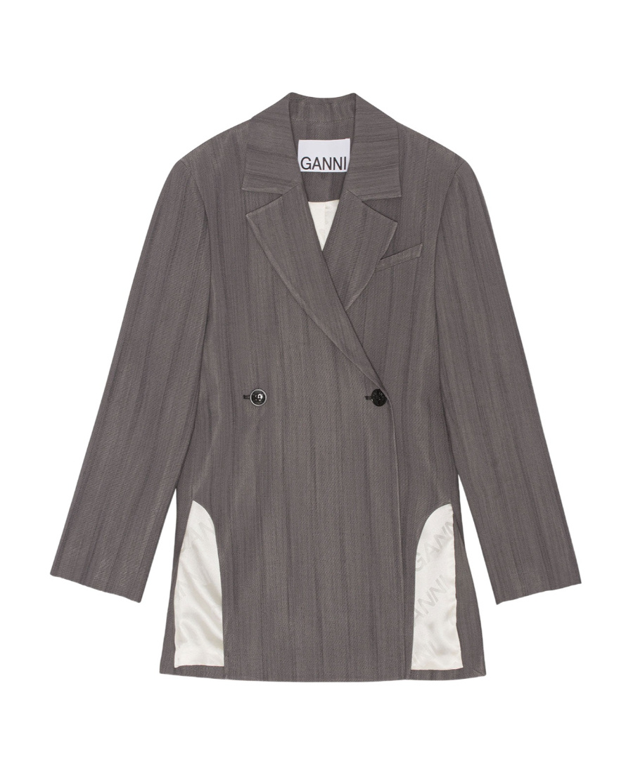 Ganni Double-breasted Tailored Blazer In Gray