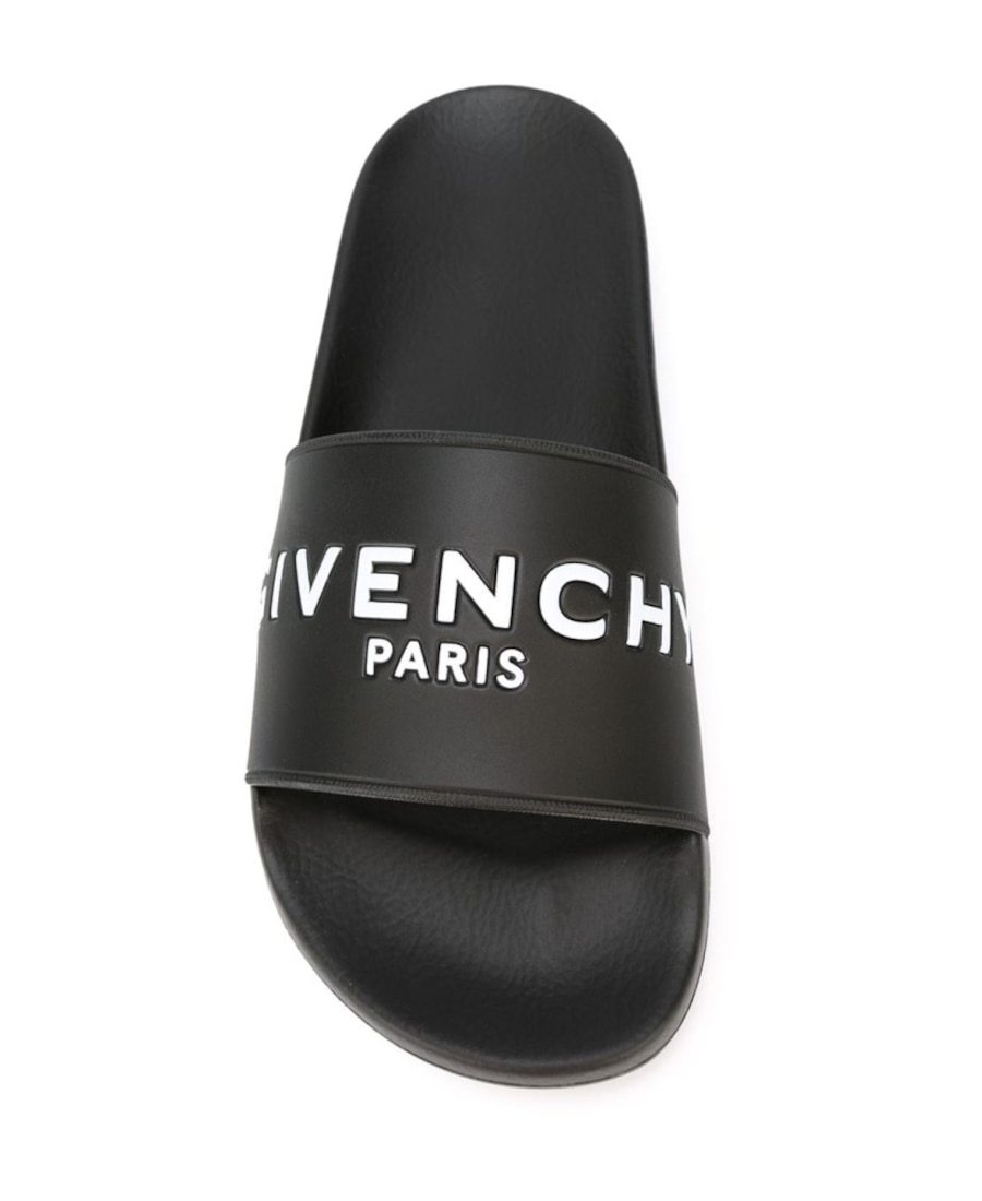 Shop Givenchy Black And White Logo Rubber Slides