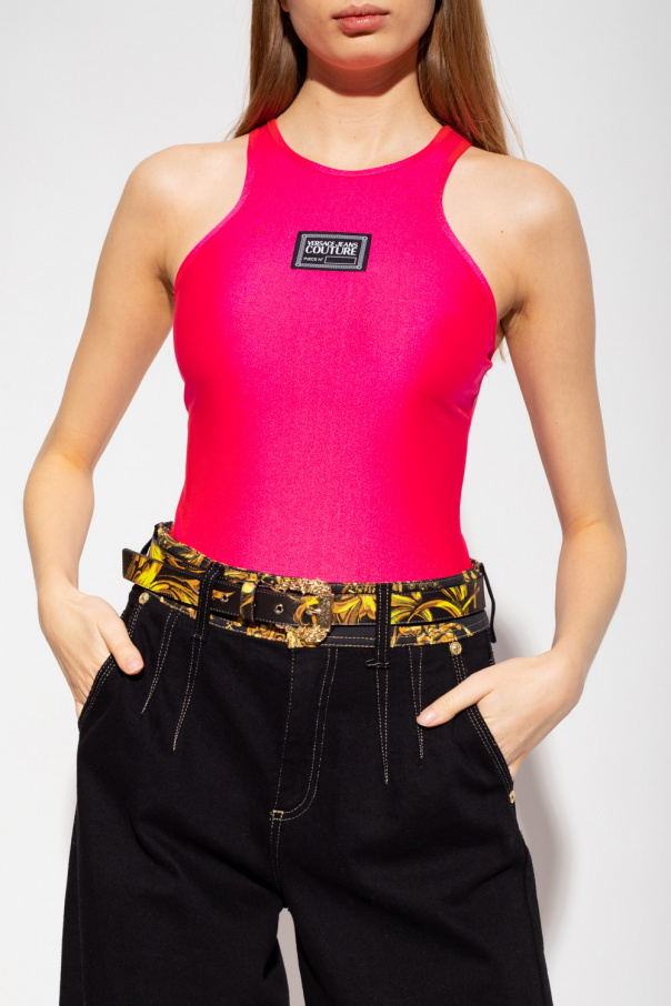 Versace Jeans Logo-patch Sleeveless Body In Pink