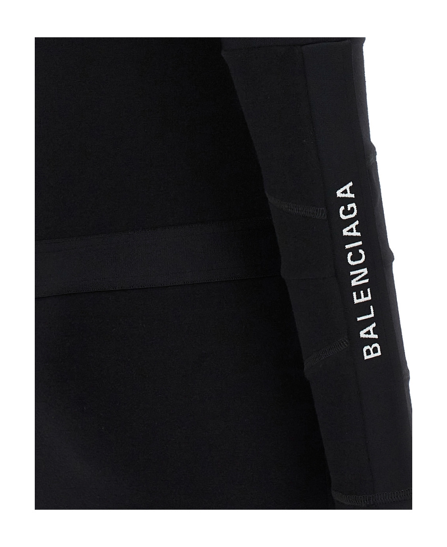Balenciaga Patched Brief Logo Long Sleeve Stretch Cotton Minidress In Black/white