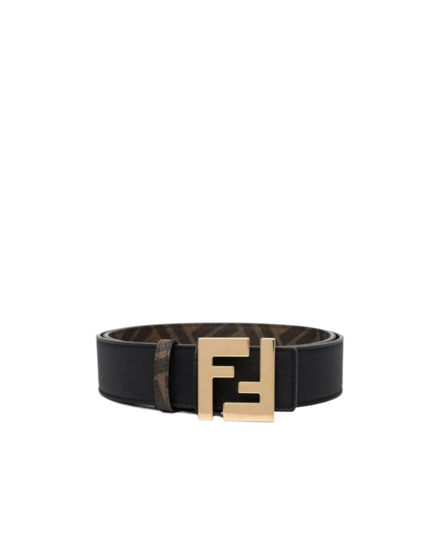 Fendi Brown Reversible Belt With Ff Buckle In Leather Man In Black