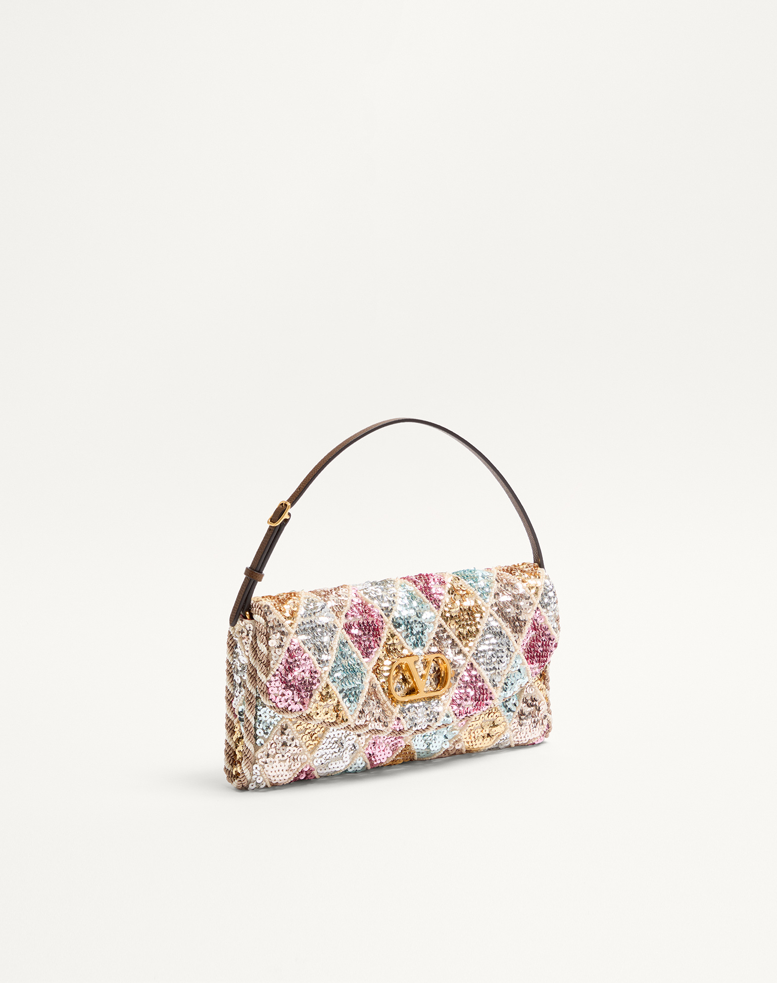 Valentino Small Vain Soft Sequin-embellished Shoulder Bag In Pink