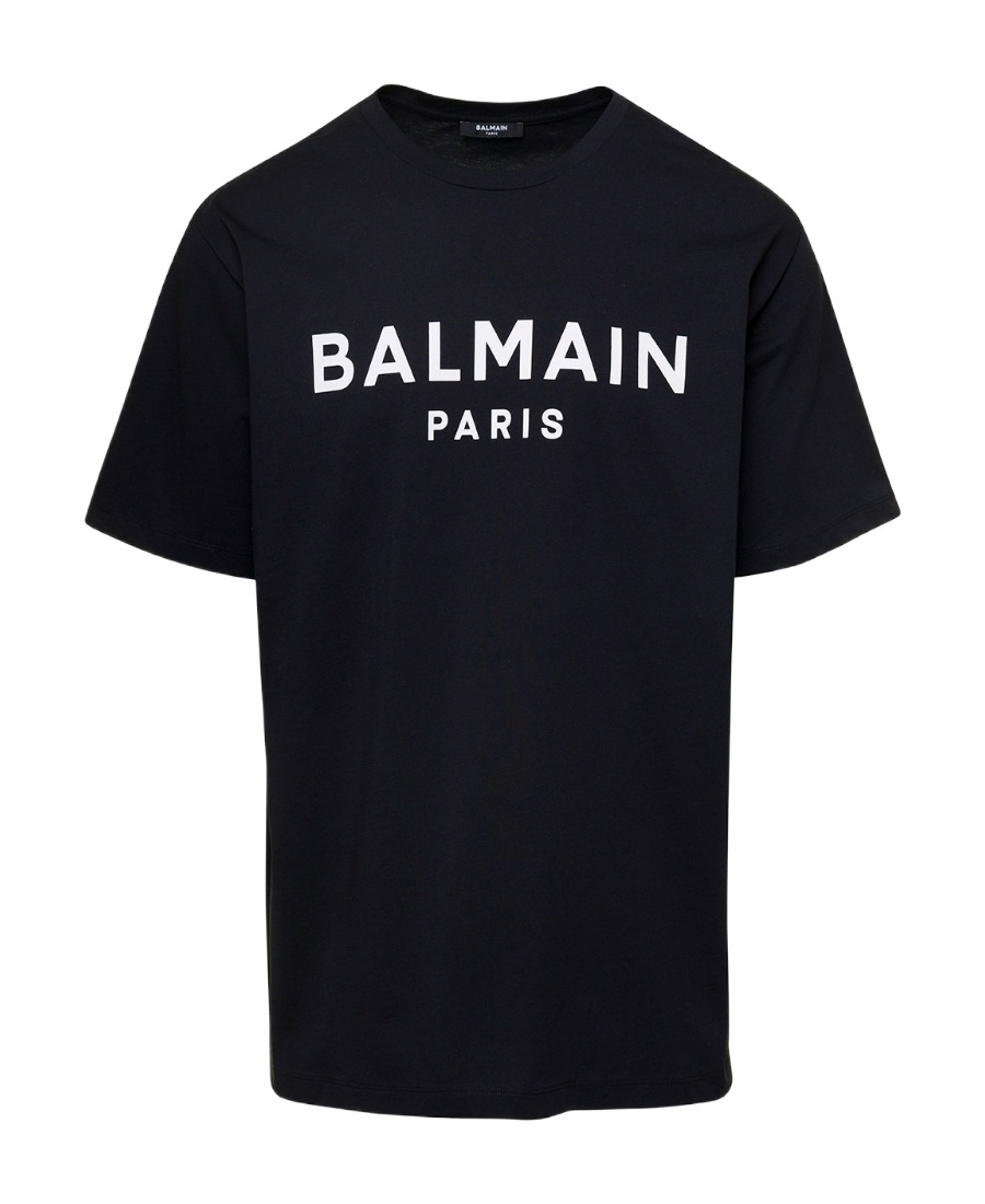 Shop Balmain Logo-print Cotton T-shirt In Black