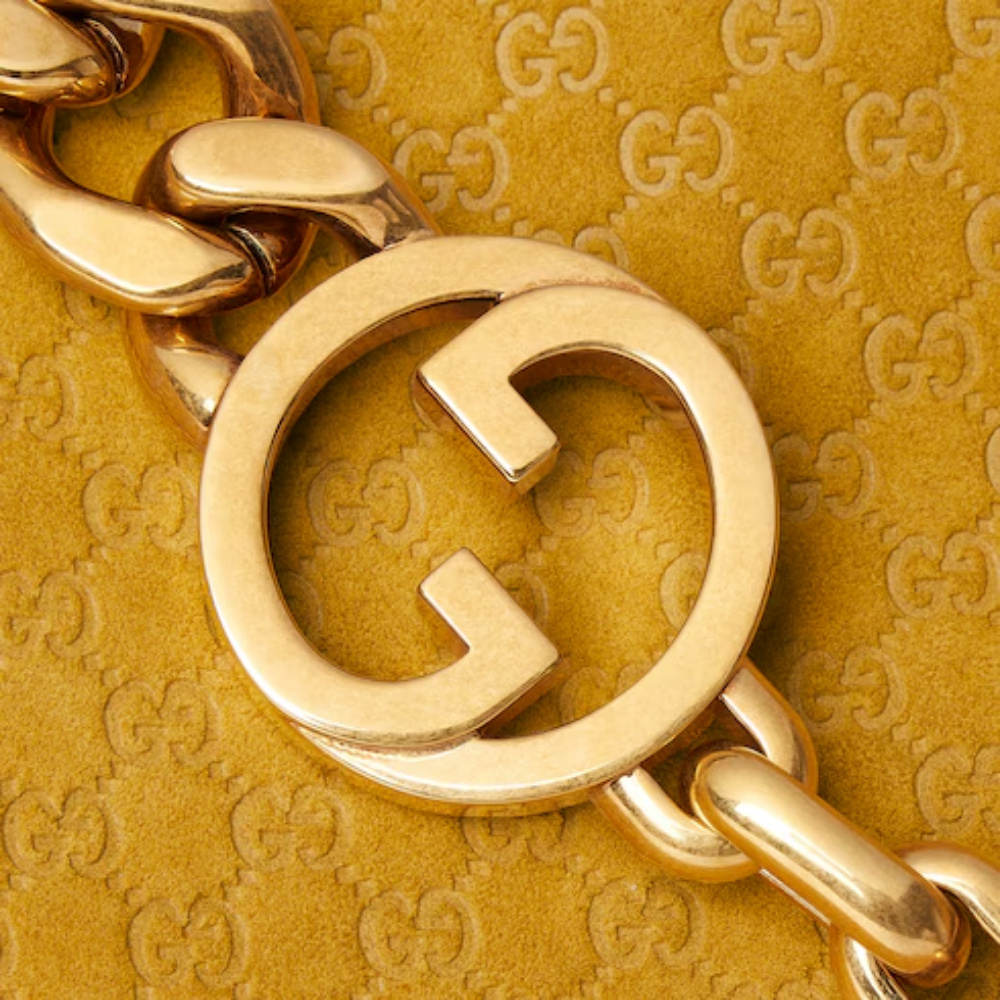 Gucci Women Suede Shoulder Bag With All-over Gg Motif In Yellow