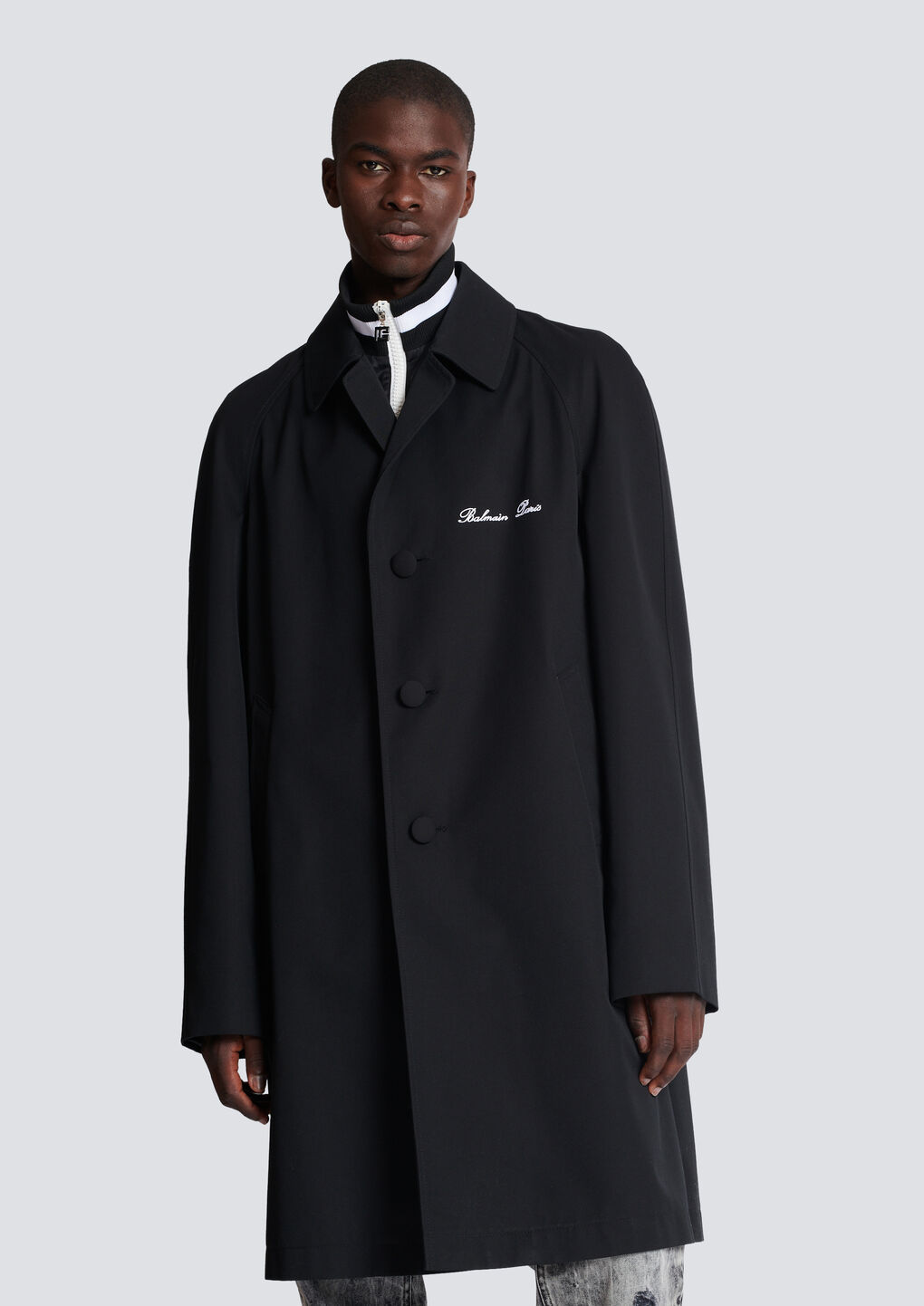 Balmain Logo-embroidered Single-breasted Coat In Black