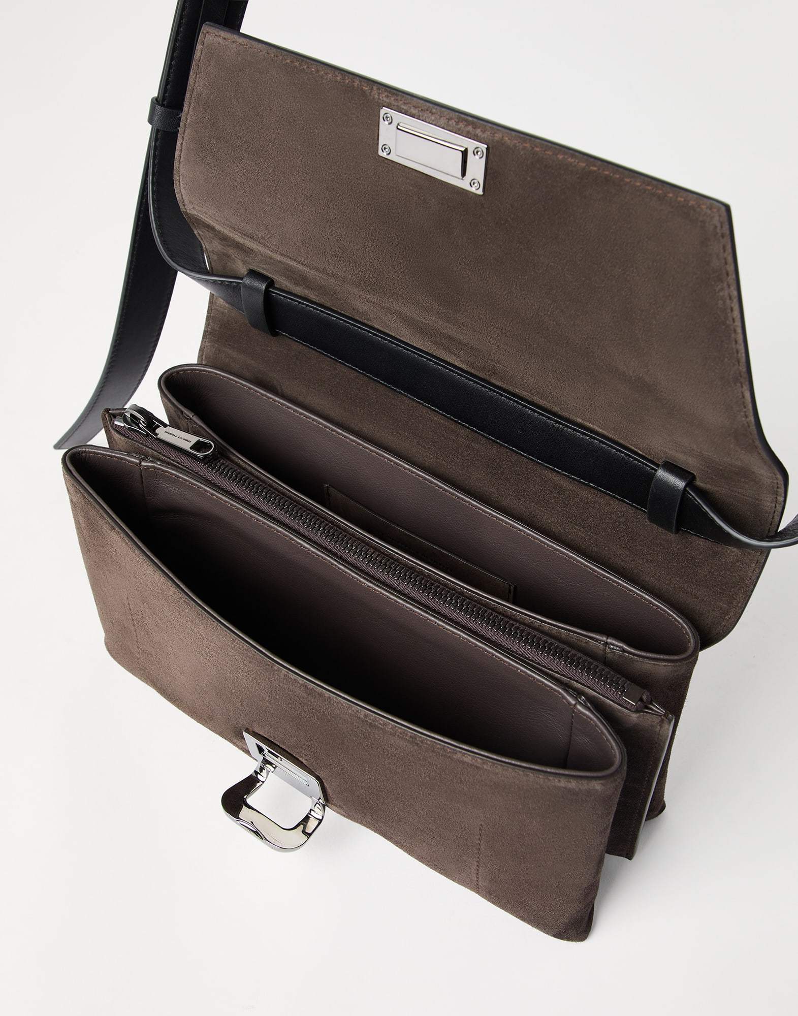 Brunello Cucinelli Suede And Leather Sartorial Cross-body Bag In Black