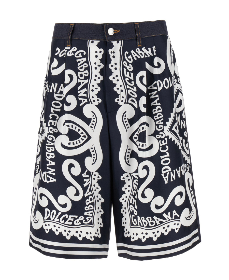 Dolce & Gabbana Bermuda Shorts In Multicolor Fabric In Black
