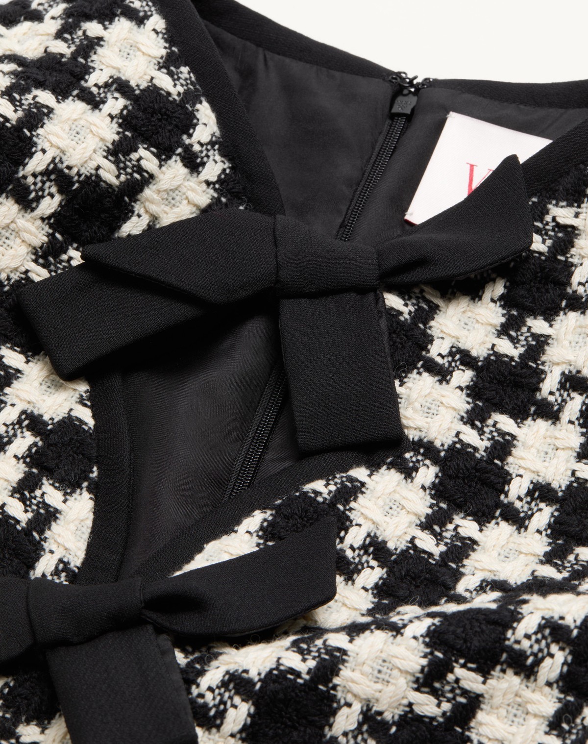 Valentino Embroidered Damier Light Tweed Short Dress In Black
