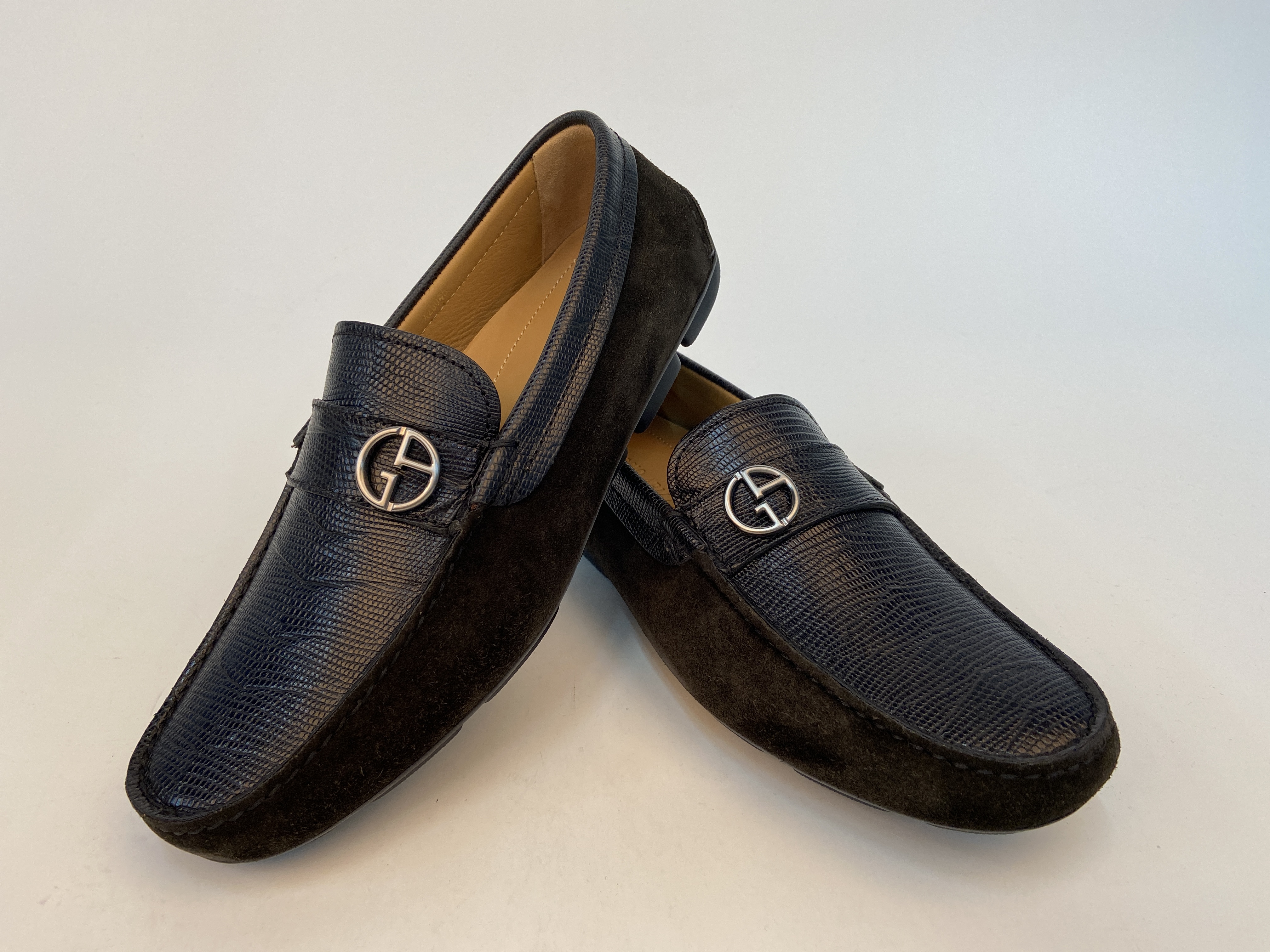 Giorgio Armani Logo Leisure Business Shoes In Black