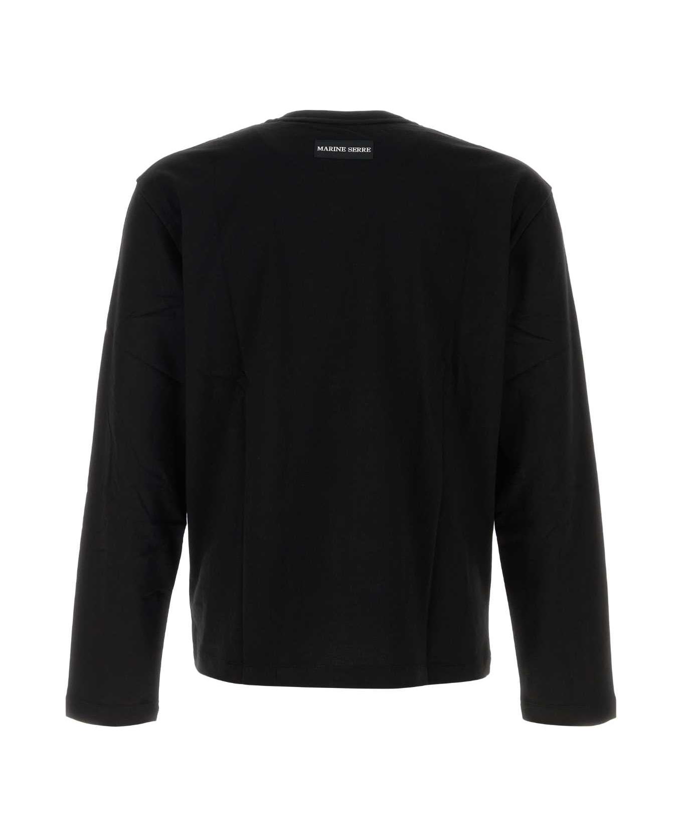 Marine Serre Long Sleeve Crew Neck Cotton T-shirt In Black
