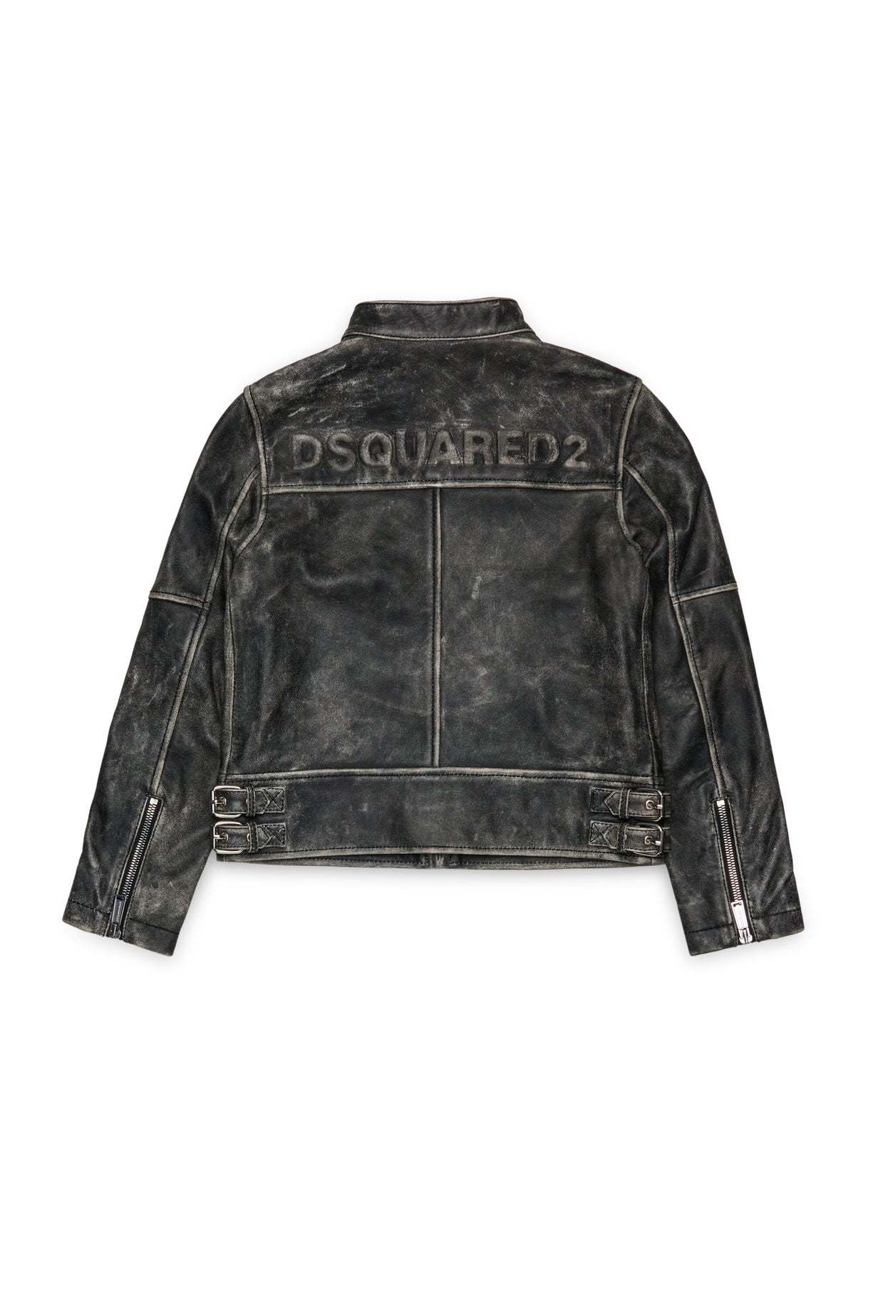 Dsquared2 Kids Vintage-effect Leather Jacket In Black