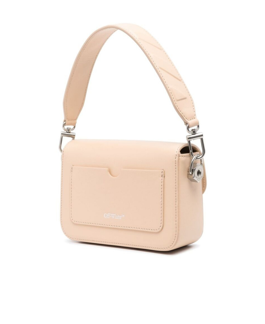 Off-white Solid Color Plain Binder Leather Crossbody Bag In Nude