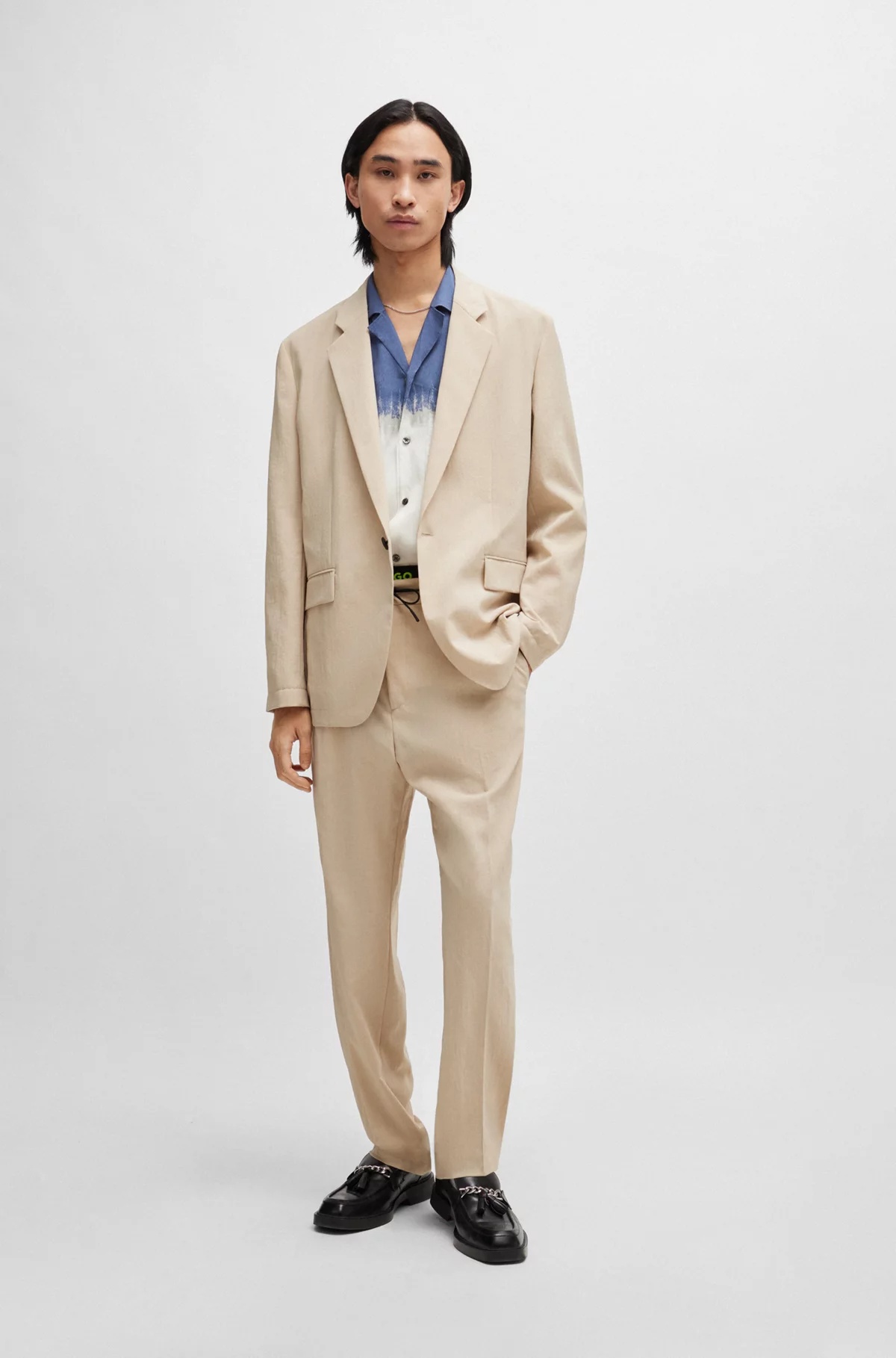 Hugo Boss Modern-fit Jacket In Linen-look Fabric In Nude