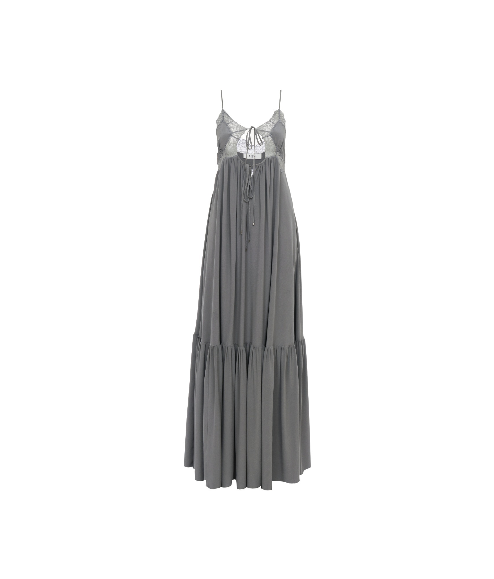 Chloé Tiered Lace-trimmed Silk Maxi Dress In Black