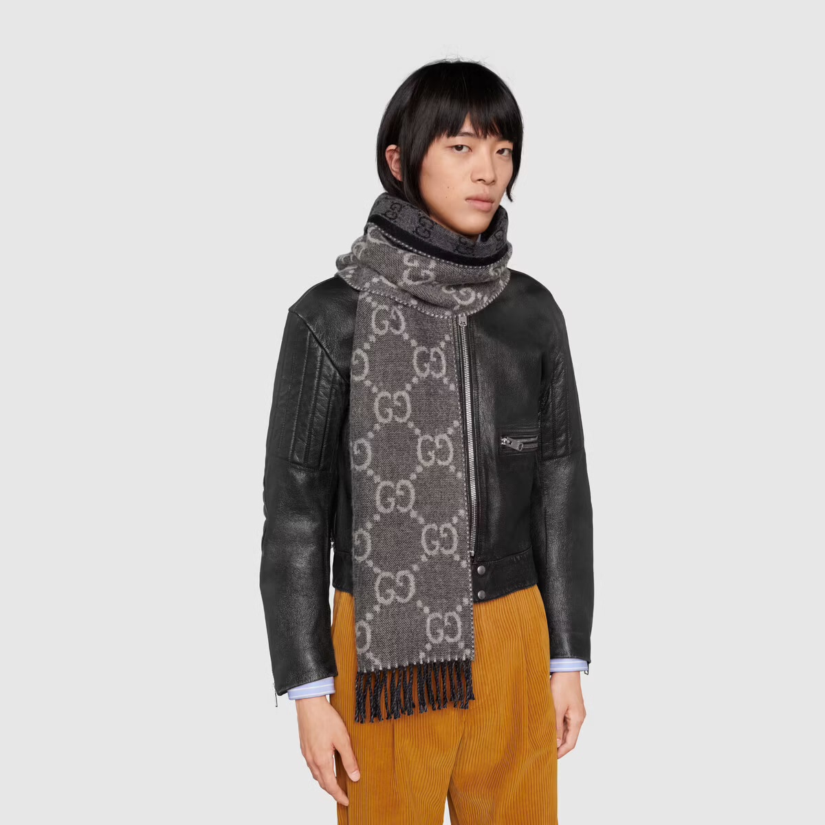 Gucci Strickschal Aus Gg Jacquard Mit Quasten In Black