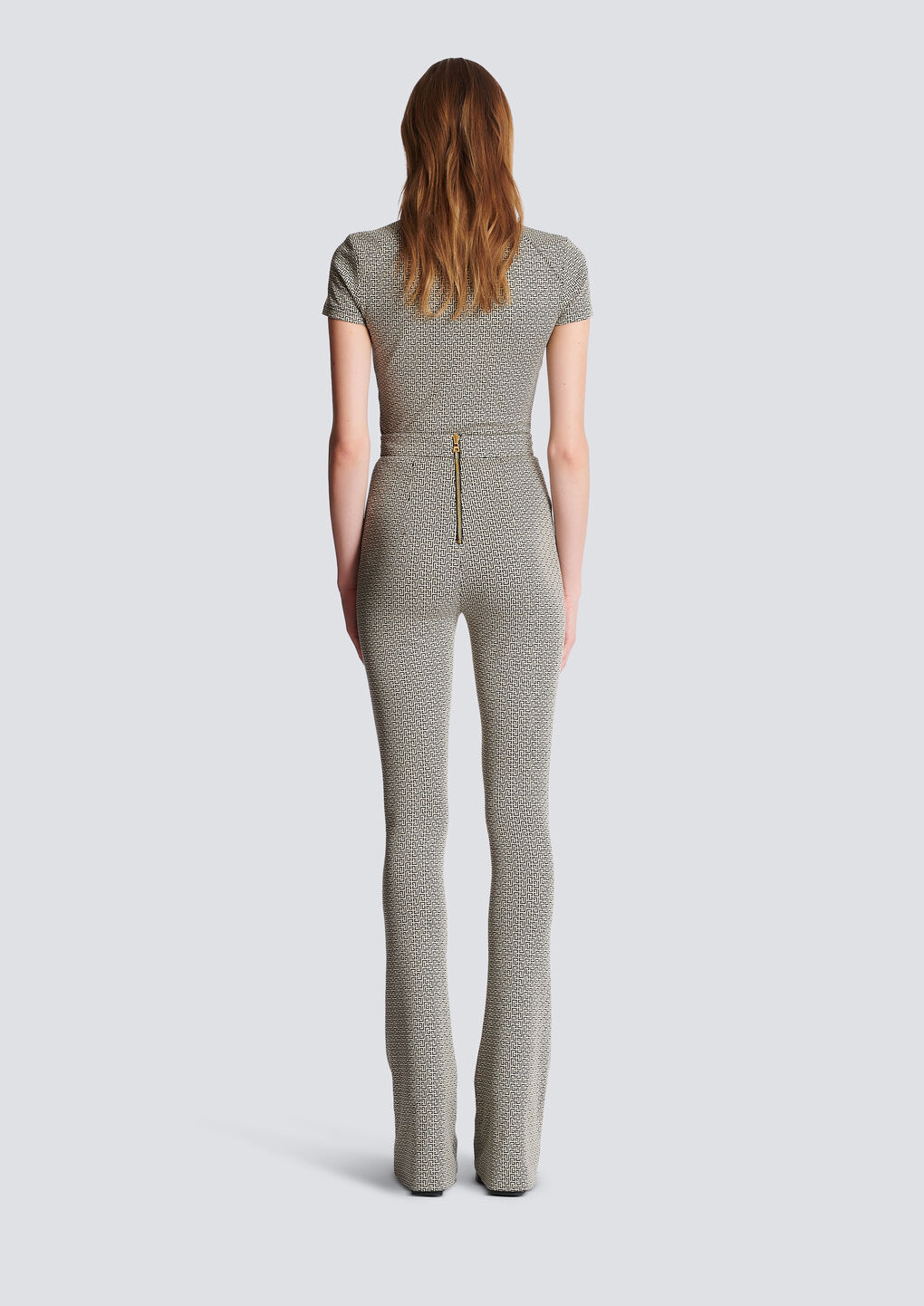 Balmain Monogram Jacquard Flared Trousers In Gray