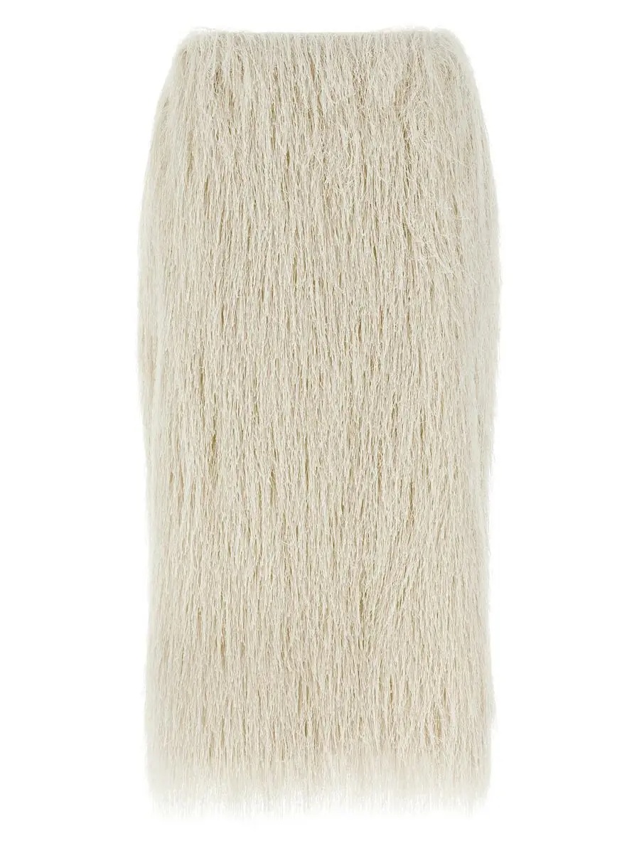 Dries Van Noten Fringe Textured Finish Skirt In White