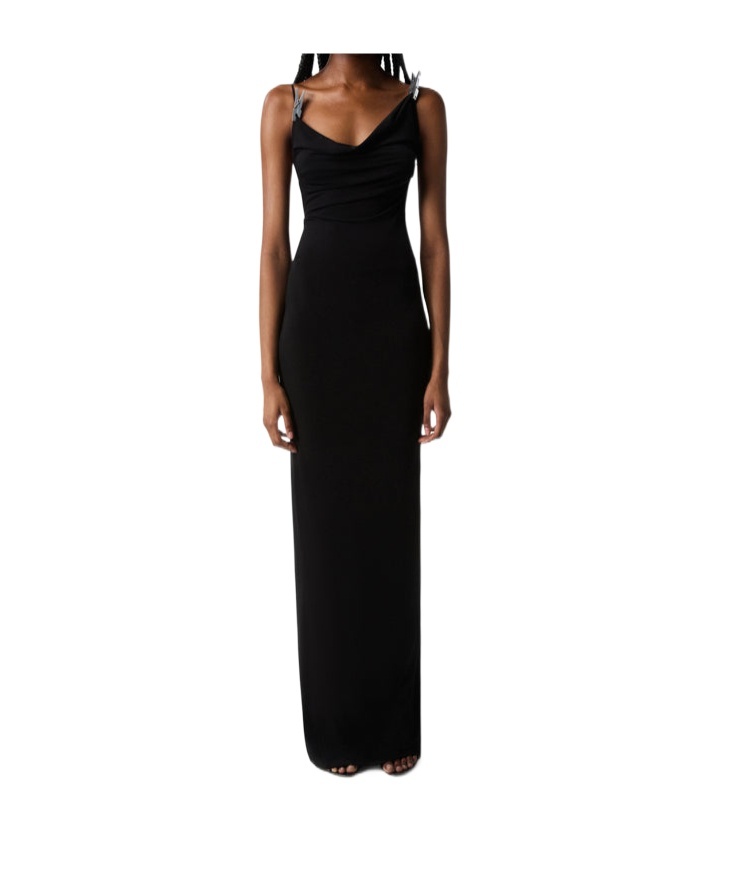 Coperni Stretch Jersey Maxi Dress With Decorative Clips In Black