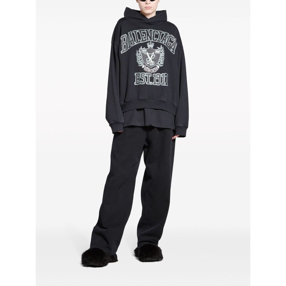 Balenciaga Logo-print Distressed Cotton Hoodie In Black
