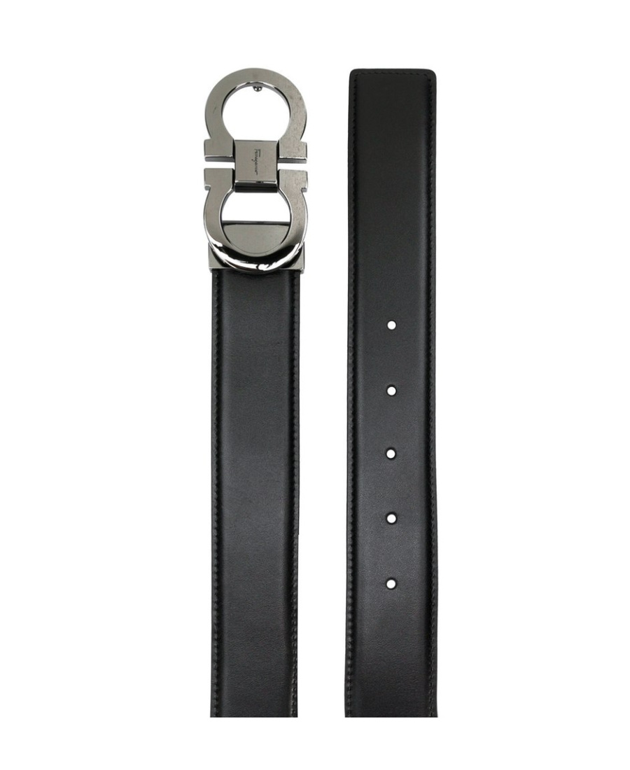 Ferragamo Black And Brown Reversible Belt With Gancini Detail In Smooth Leather Man In Black
