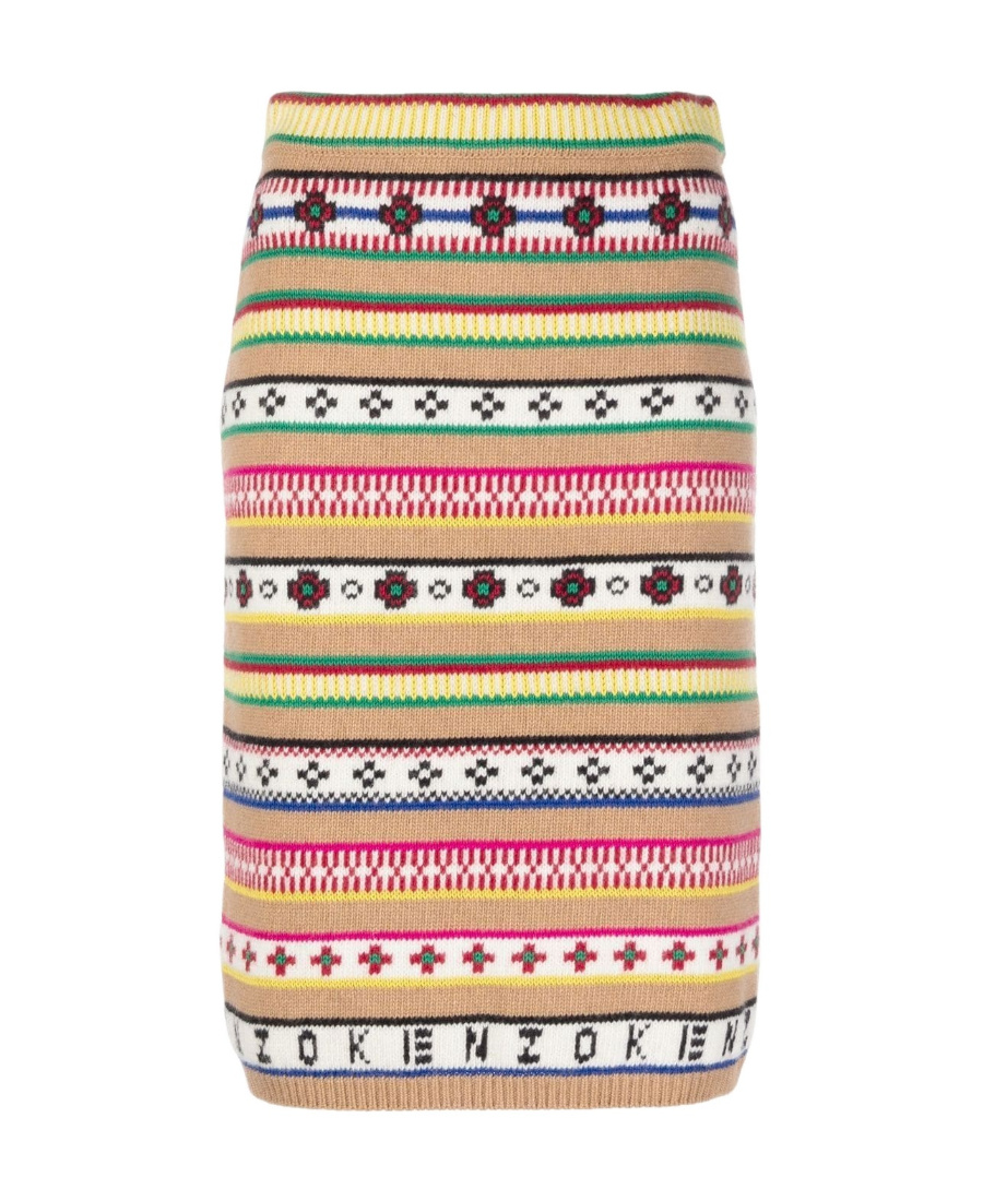 Kenzo Neutral Fairisle Jacquard Stripe Skirt In Pink