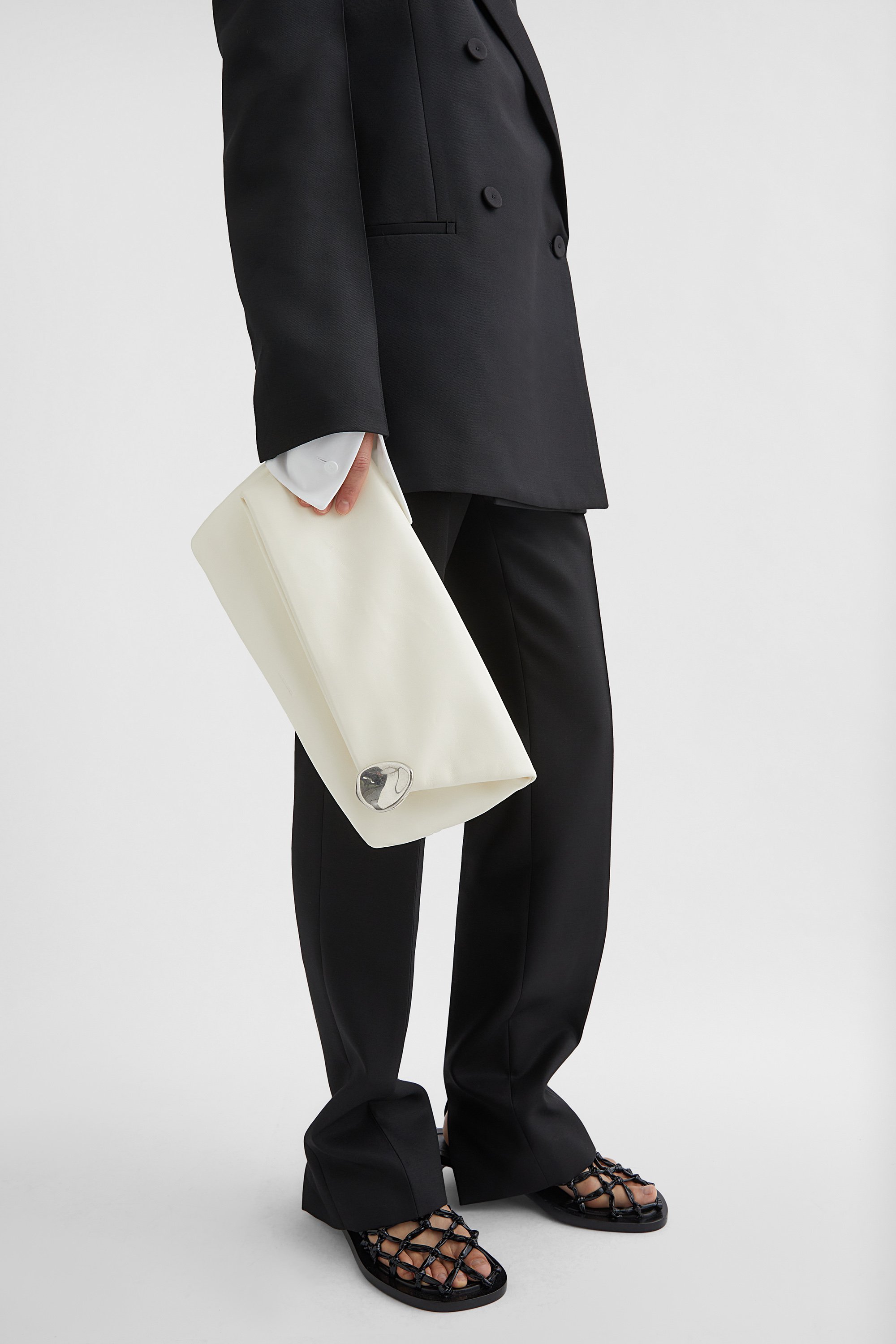Jil Sander Gemstone-embellished Zipped Clutch Bag In White