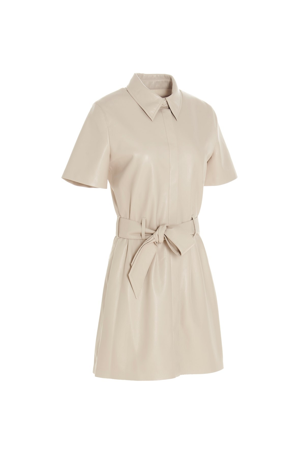 Nanushka Taupe Halli Shirt Vegan Leather Dress In Nude