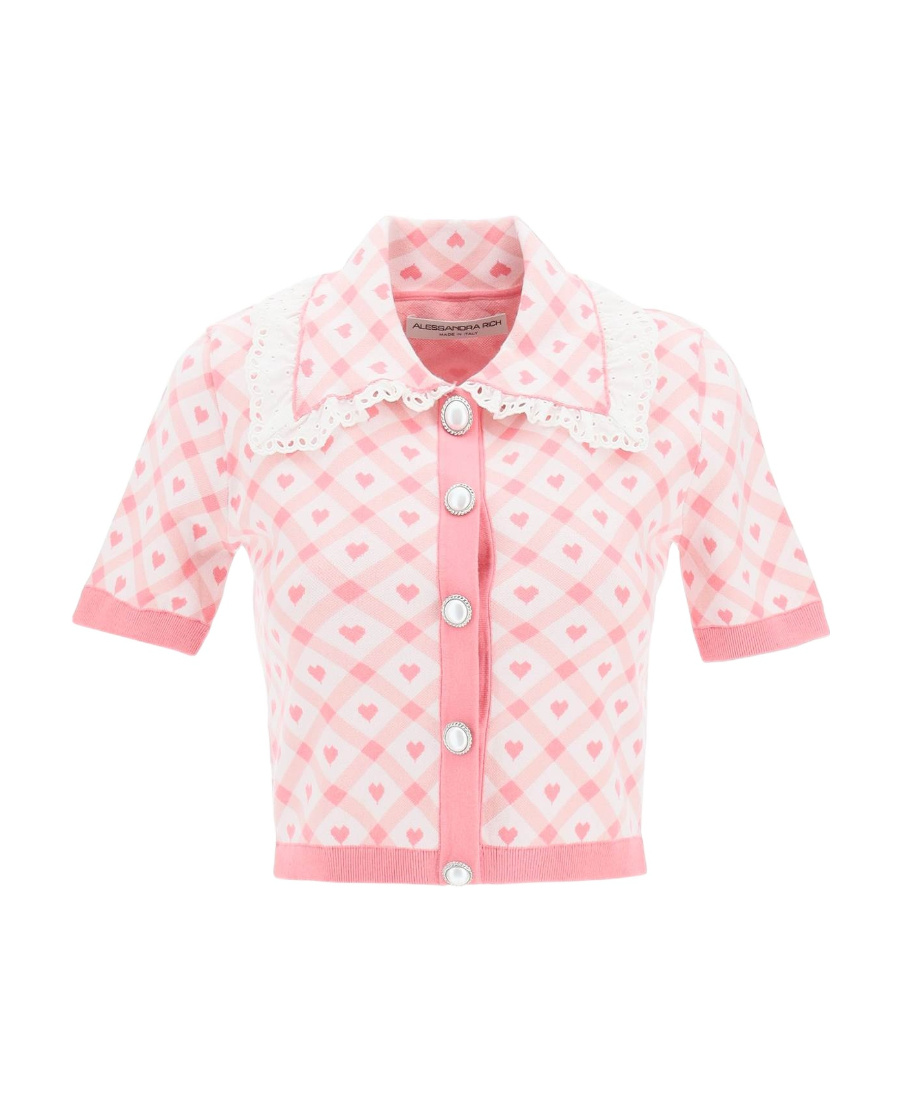 Alessandra Rich Jacquard-motif Cropped Cardigan In Pink