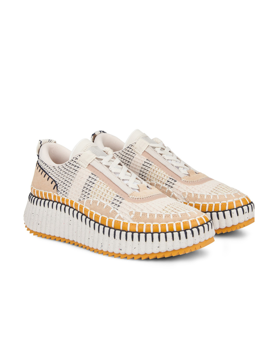 Chloé Nama Embroidered Suede And Recycled-mesh Sneakers In White