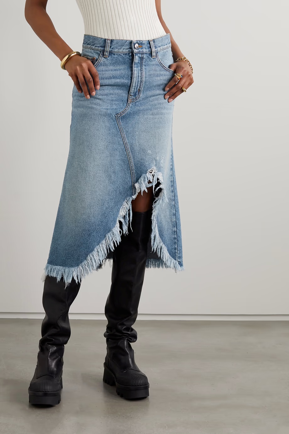 Chloé Asymmetrical Hem Denim Skirt In Blue