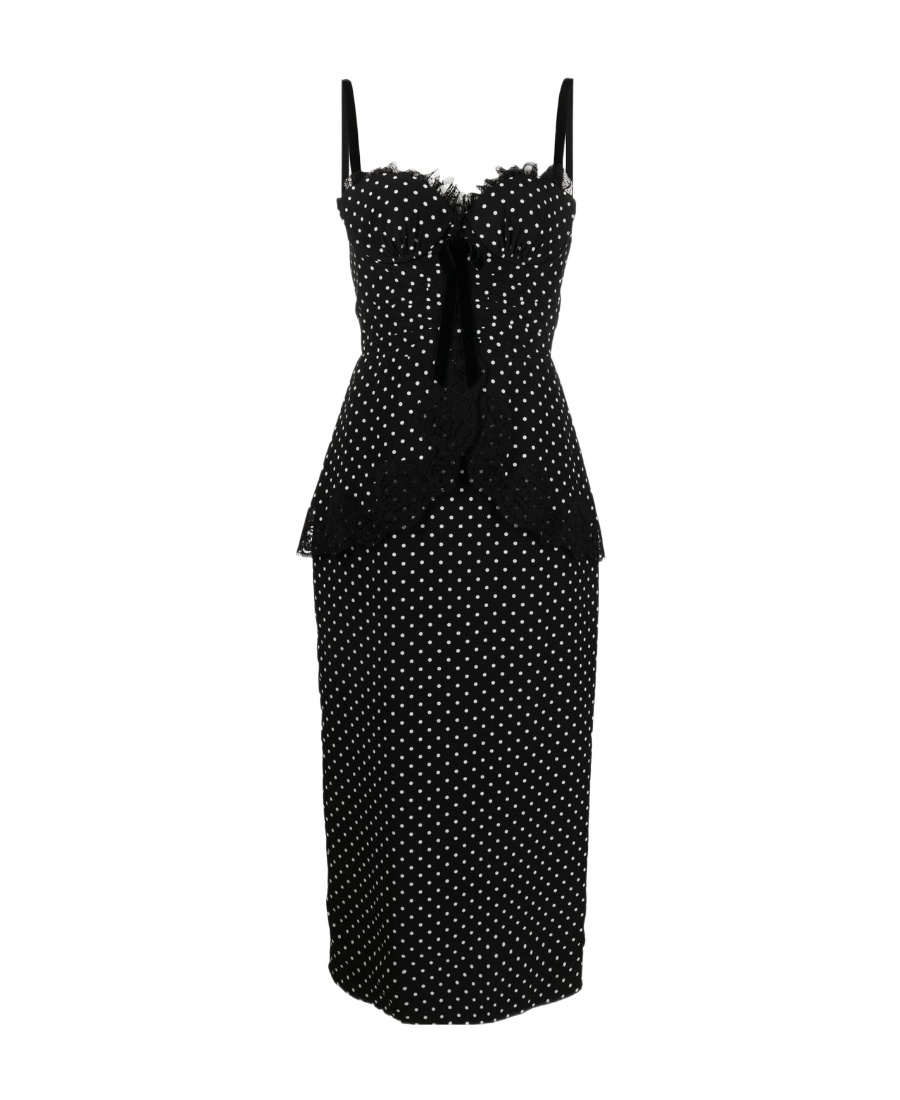 Alessandra Rich Policy-dotted Suspender Dress In Black