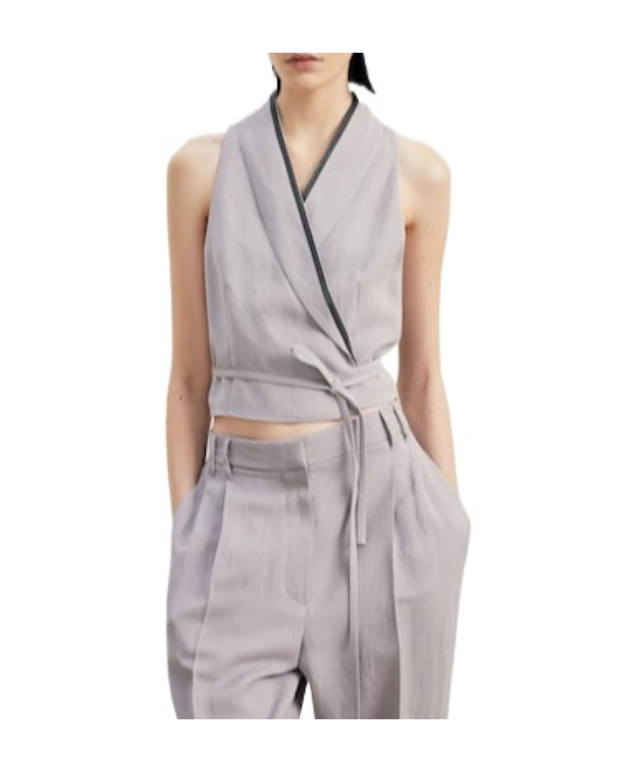 Brunello Cucinelli Tie-fastening Sleeveless Jacket In Gray