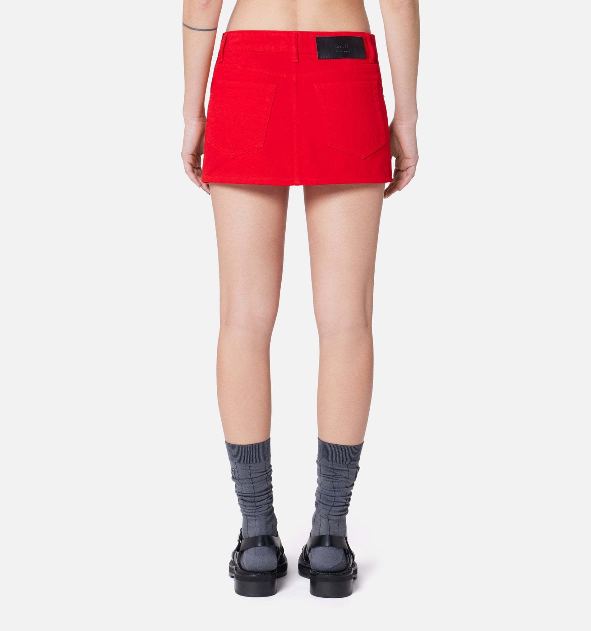 Ami Alexandre Mattiussi Logo-patch Denim Skirt In Red
