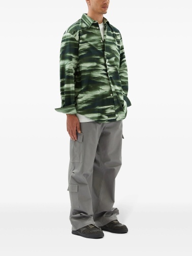 Msgm Abstract-print Long-sleeve Shirt In Green