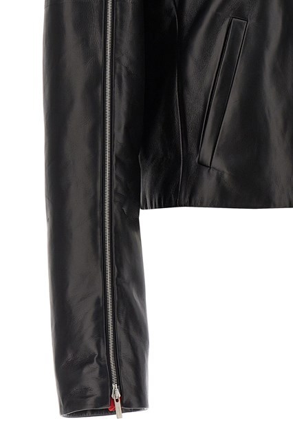 Ferragamo Short Leather Jacket With Collar And Zipper In Black