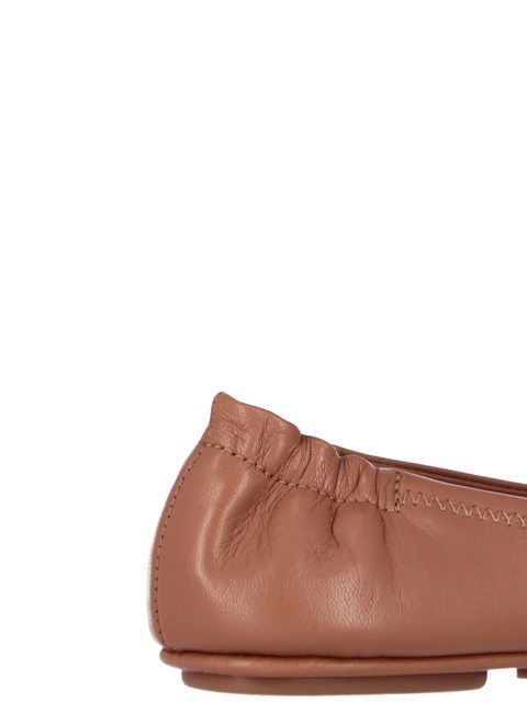Tory Burch Minnie Leather Logo Travel Ballerina Flats In Brown