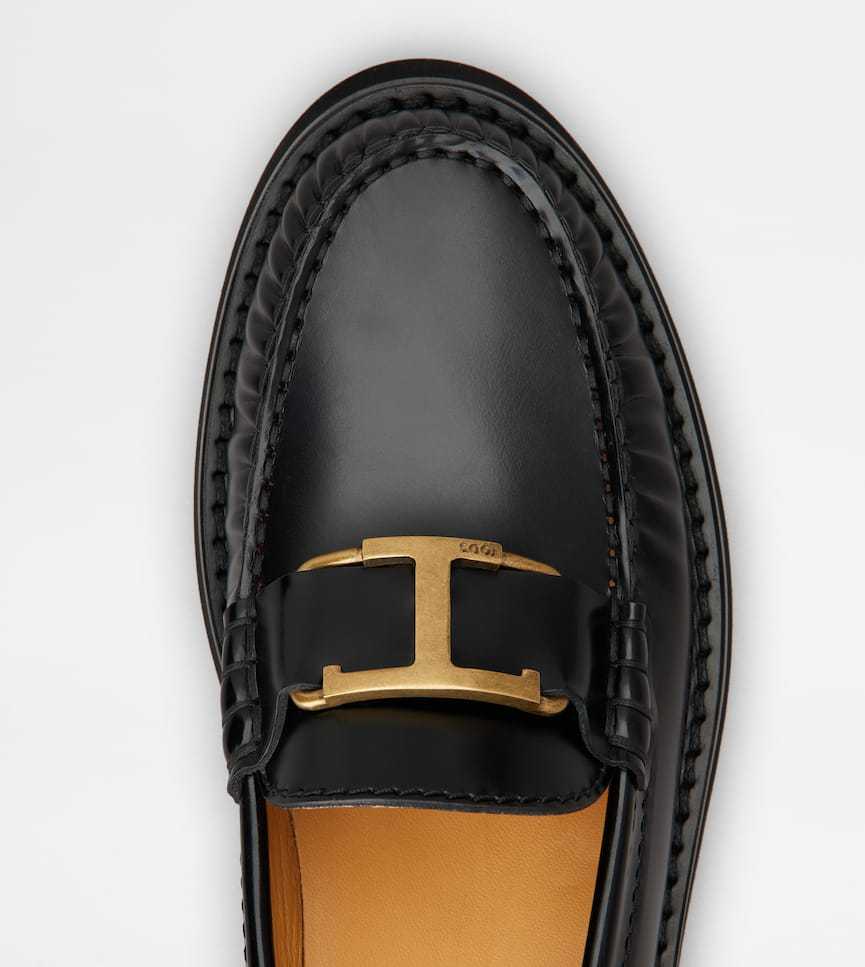 Tod's T Timeless Leather Loafers In Black
