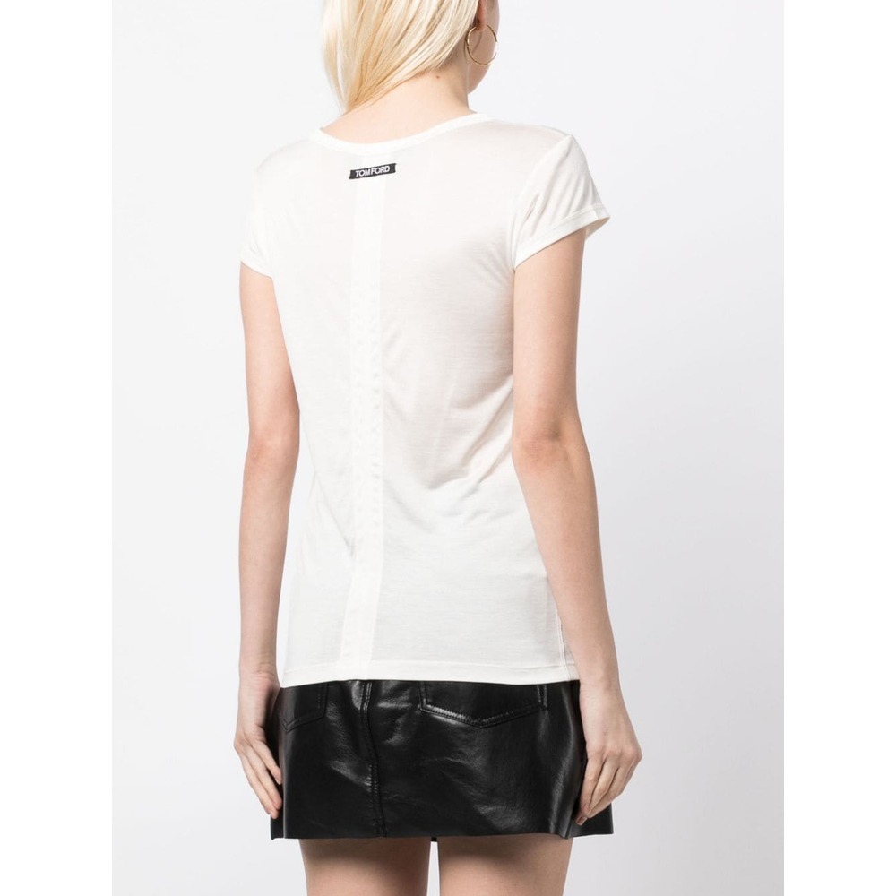 Tom Ford Silk T-shirt With Cap Sleeves And Printed Design In Beige