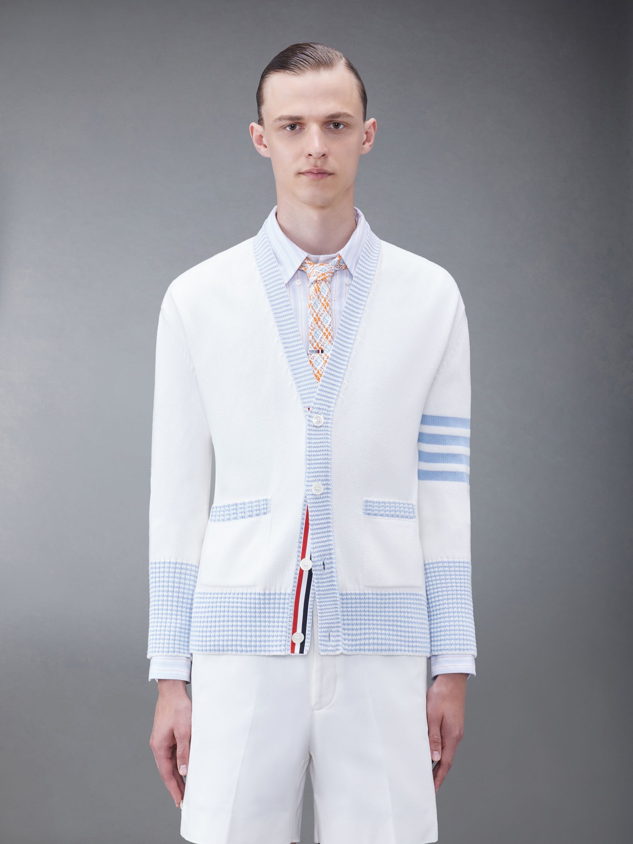 Thom Browne Hector Intarsia Cardigan In White