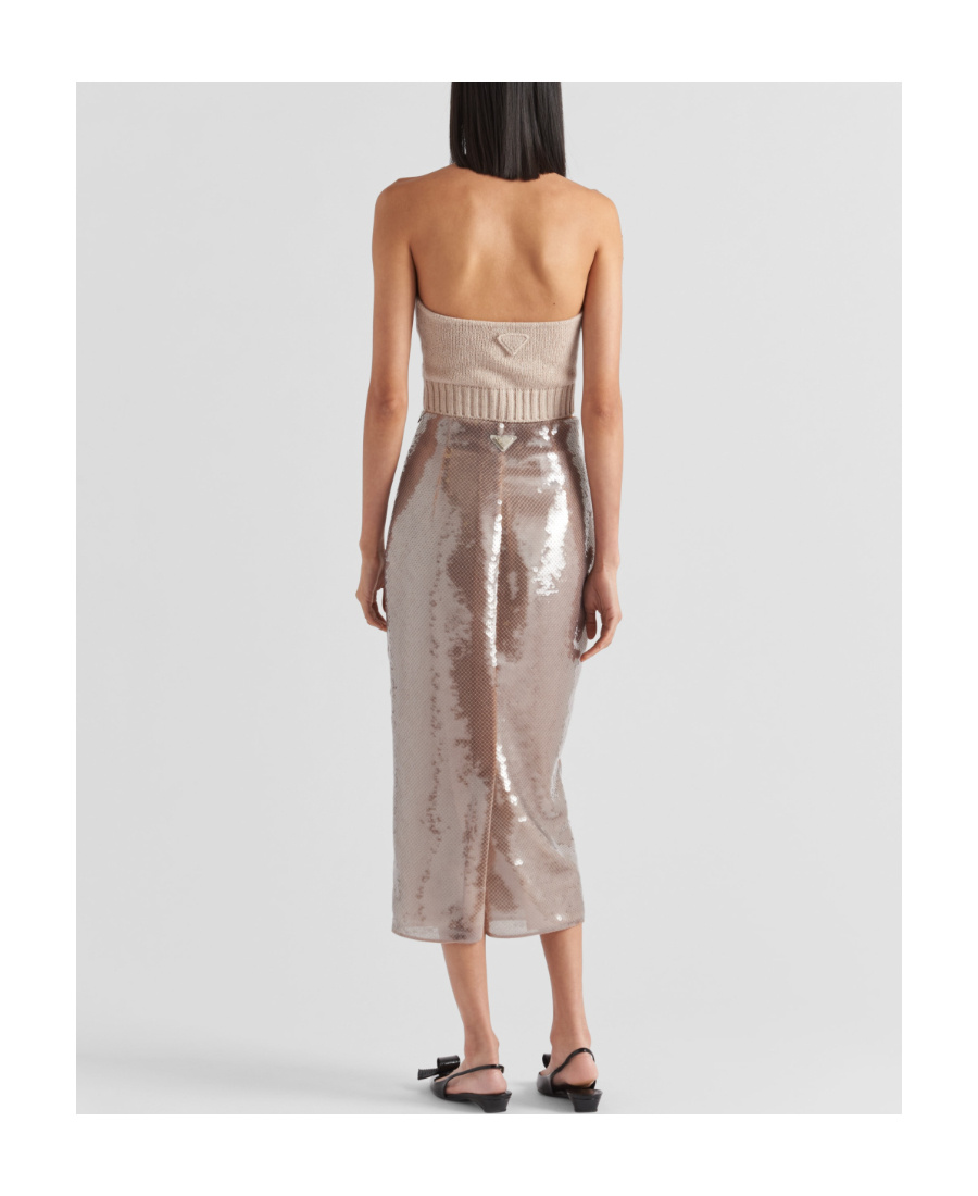Prada Triangle Logo Mesh Pencil Skirt In Gray