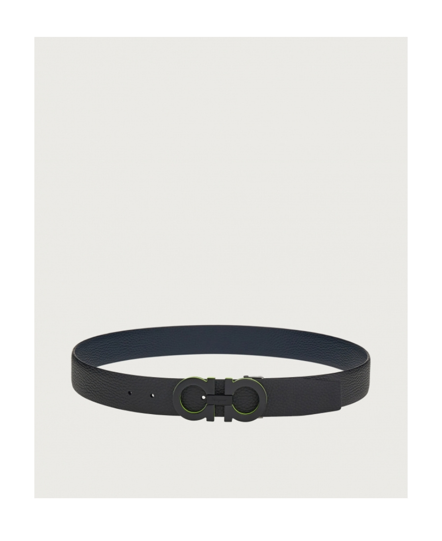 Ferragamo Black Reversible Belt With Gancini Buckle On The Front And All-over Gancini Motif In Black