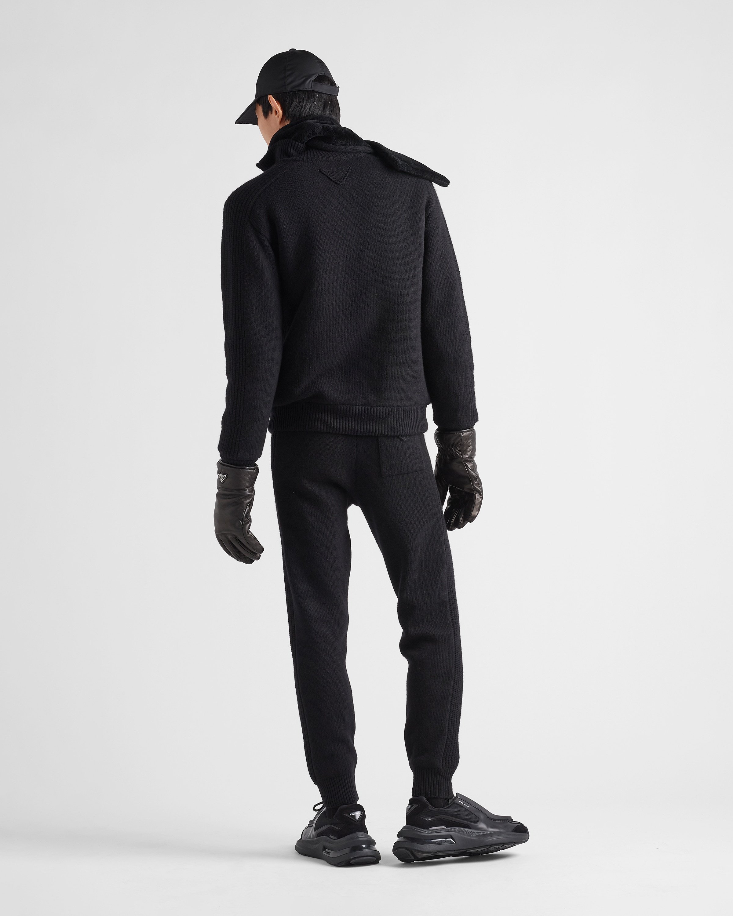 Prada Triangle-logo Wool-cashmere Cardigan In Black