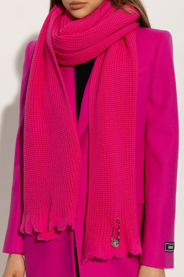 Versace Medusa Safety-pin Wool Scarf In Red