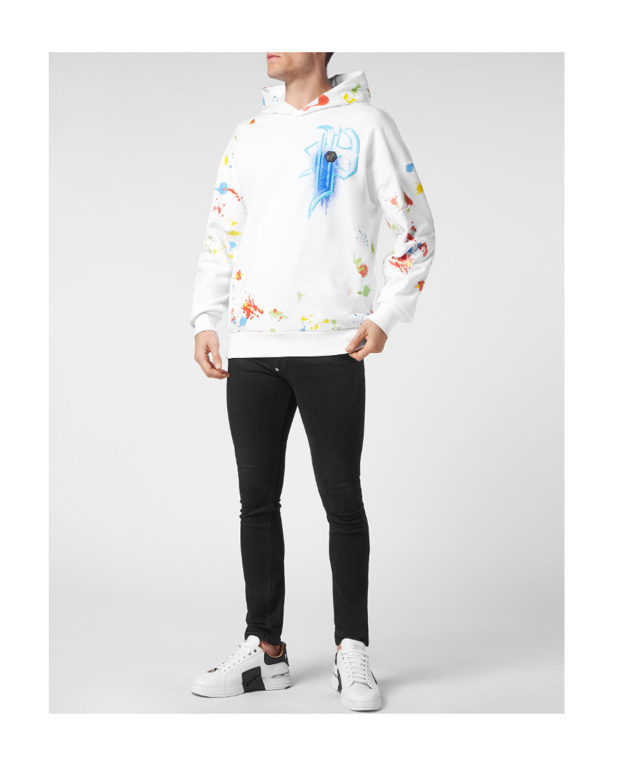 Philipp Plein Graphic Print Hoodie Multicolor Splatter In White