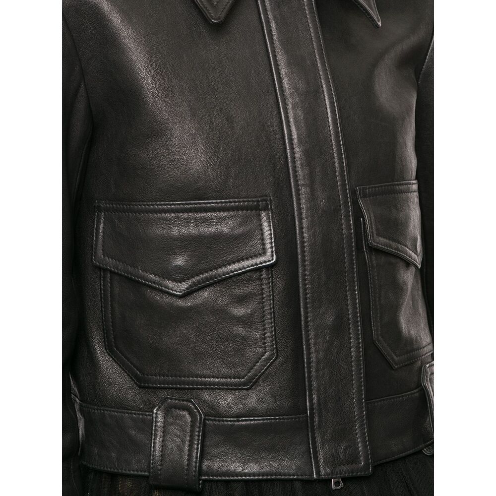 Khaite Cropped Lamb Nappa Leather Jacket With Pointed Collar In Black