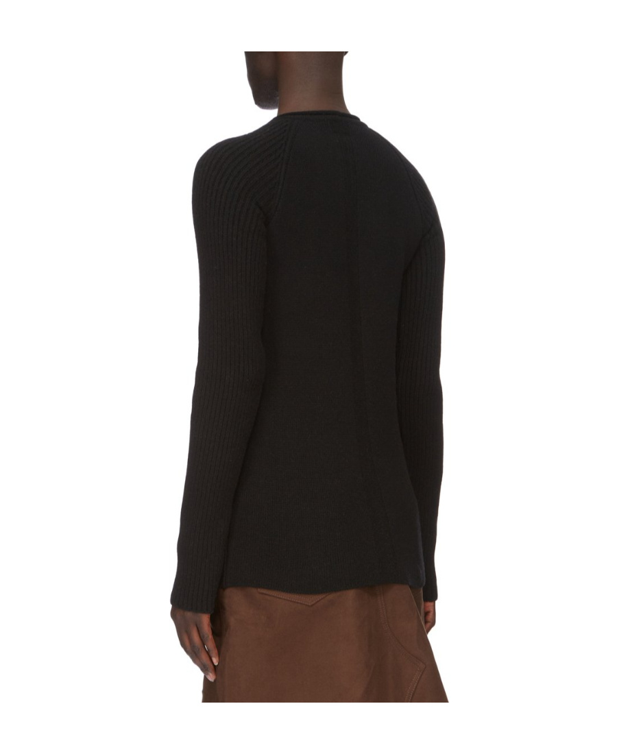 Rick Owens Black Long Sleeve Top With Crewneck In Cashmere And Wool Man In Black