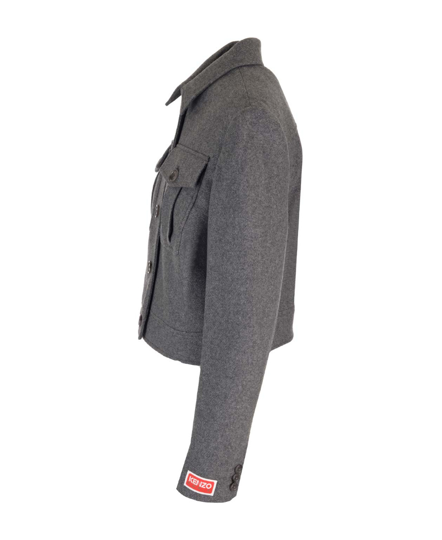 Kenzo Wool Long-sleeved Jacket In Gray
