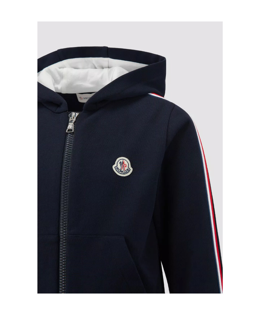 Moncler Striped Zipped Cotton Hoodie In Blue