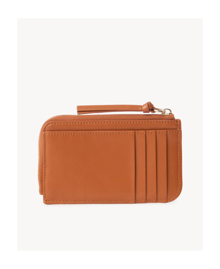 Chloé Leather Embroidered-logo Purse In Brown