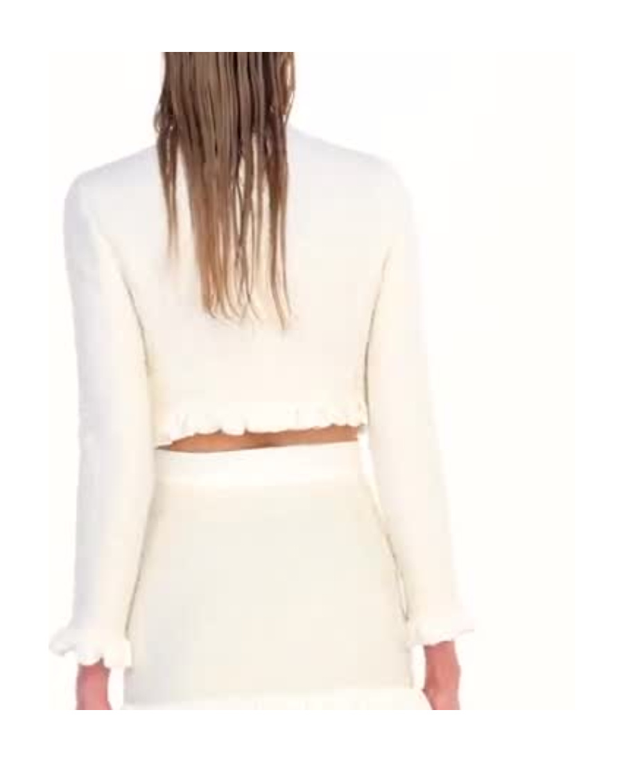 Pinko Ruffle-detail Cropped Tweed Jacket In White